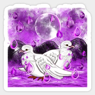 doves in the rain, raindrops falling into Water Sticker